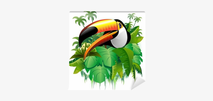 Tucano Vegetazione Tropicale Toucan On Tropical Plants - Toco Toucan With Brazil Flag Pillow Case, transparent png