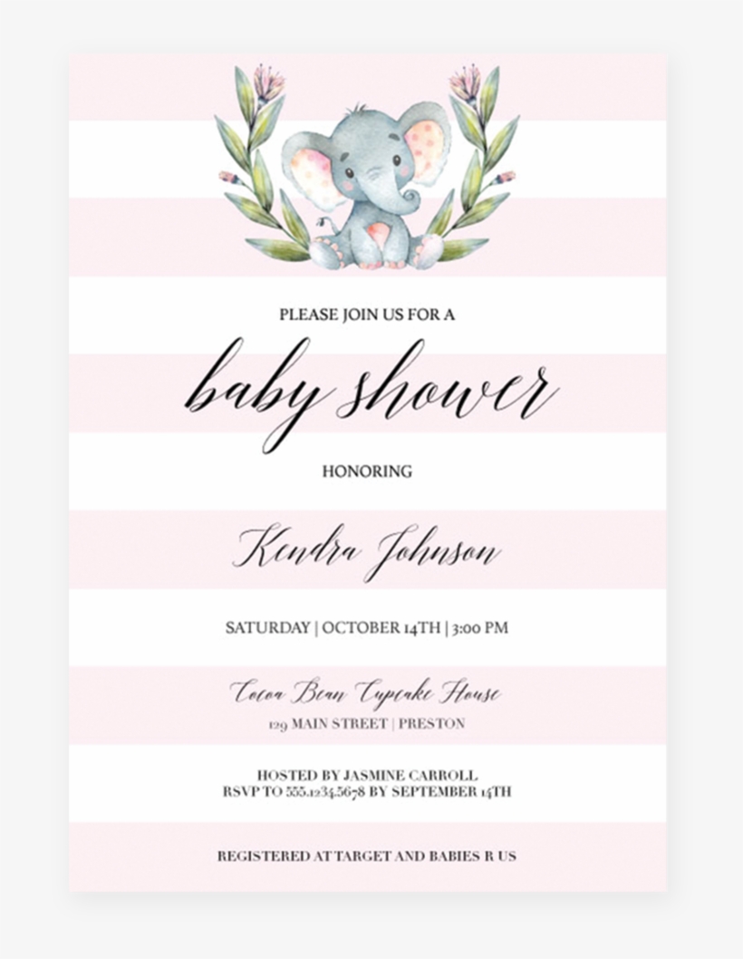 Pink Elephant Baby Shower Invitation Template Download - 50 Pink Watercolour Floral Elephant Baby Shower Thank, transparent png