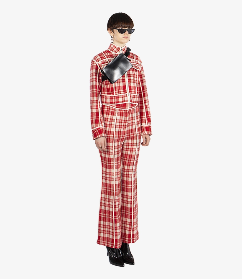 [pre-order] Red Wool Plaid Flared Pants, transparent png
