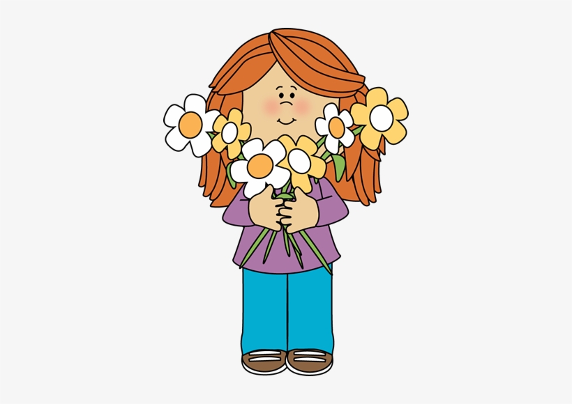 Banner Transparent Stock Girl Holding A Bunch Of Flowers - Girl With Flowers Clip Art, transparent png