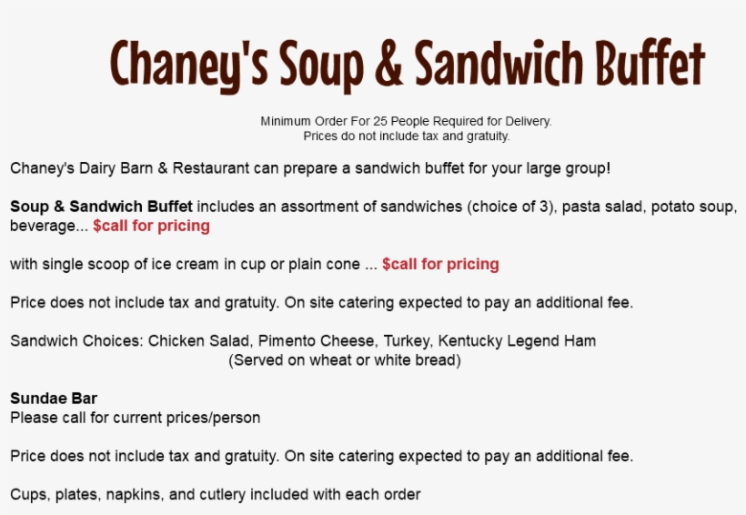 Chaney's Soup & Sandwich Buffet Minimum Order For 25 - Price Does Not Include Tax, transparent png