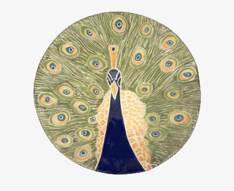Stylized Round Ceramic Panel Of Peacock Head And Tail - Ceramic, transparent png