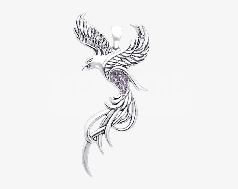 White Bronze Flying Phoenix Pendant - Phoenix Necklace, transparent png
