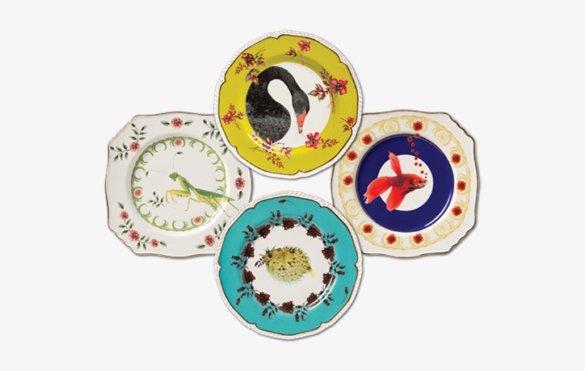 Four Vintage Style Dessert Plate With Brightly Coloured - Lou Rota Plates, transparent png
