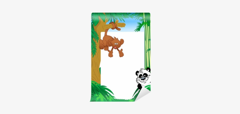 Monkey And Panda On Background Frame Wall Mural • Pixers® - Giant Panda, transparent png