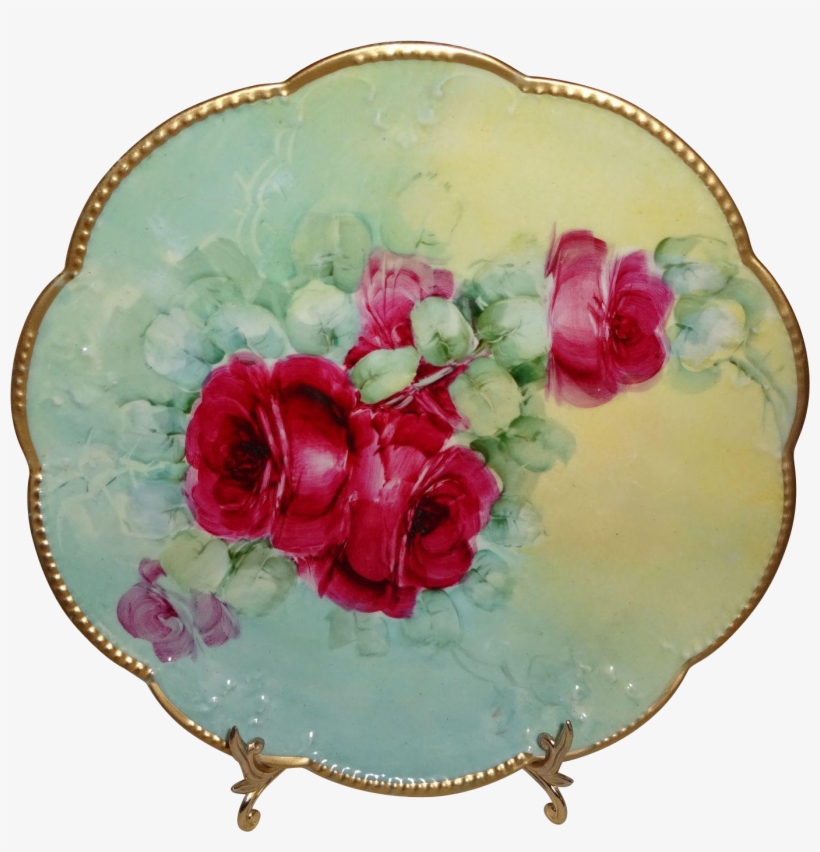 Antique Ak French Limoges Plate Hand Painted Ruby Red - Artificial Flower, transparent png