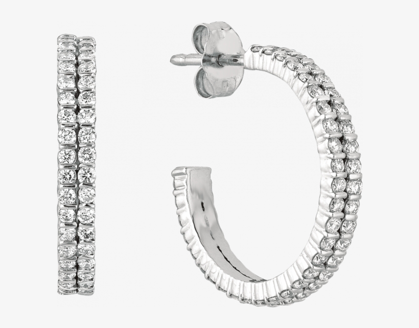 18kt White Gold Minilok 2 Row Diamond Hoop - Gold, transparent png