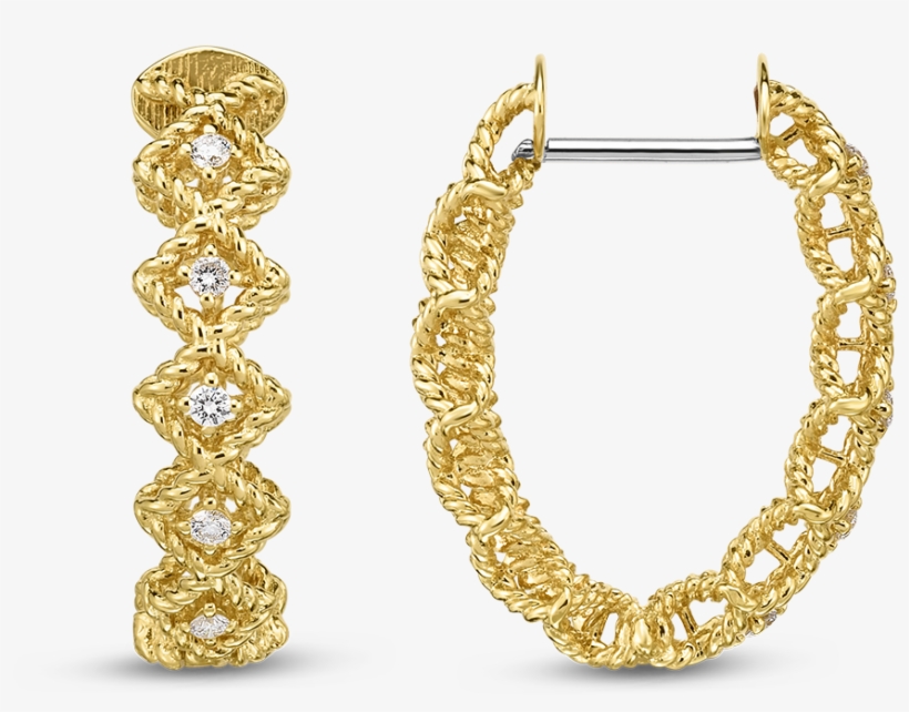 Roberto Coin New Barocco Yellow Gold Diamond Hoop Earrings, transparent png