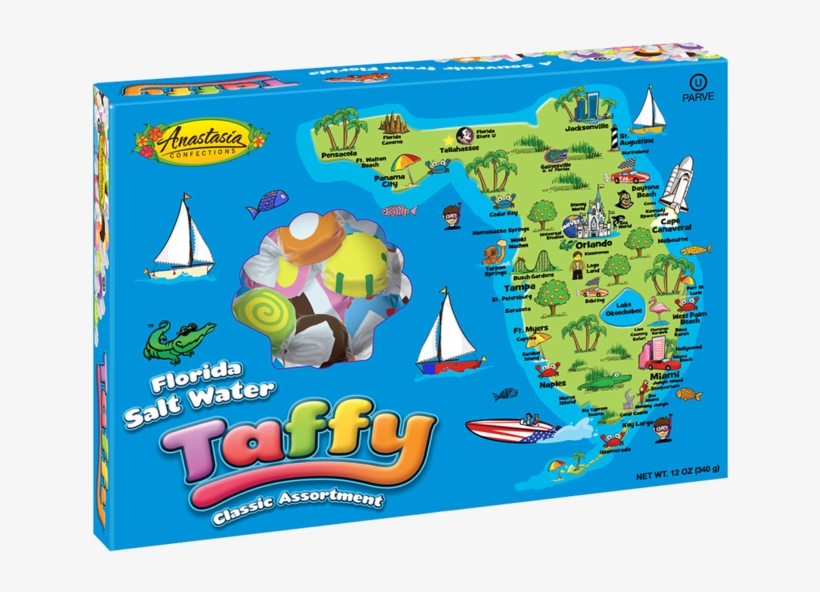 Florida Map Salt Water Taffy Assorted Box 12 Oz - Salt Water Taffy Assorted, transparent png
