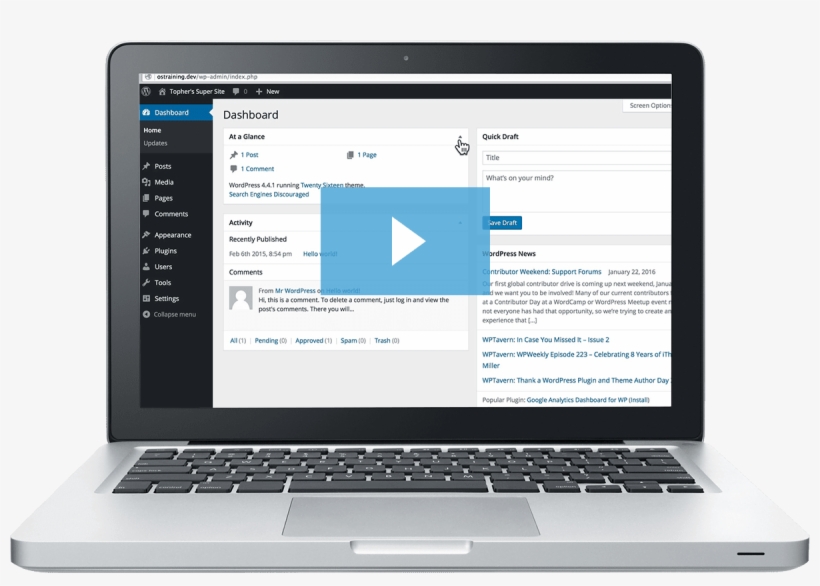 Getting Started With The Wordpress Dashboard - Laptop Wordpress Dashboard Png, transparent png