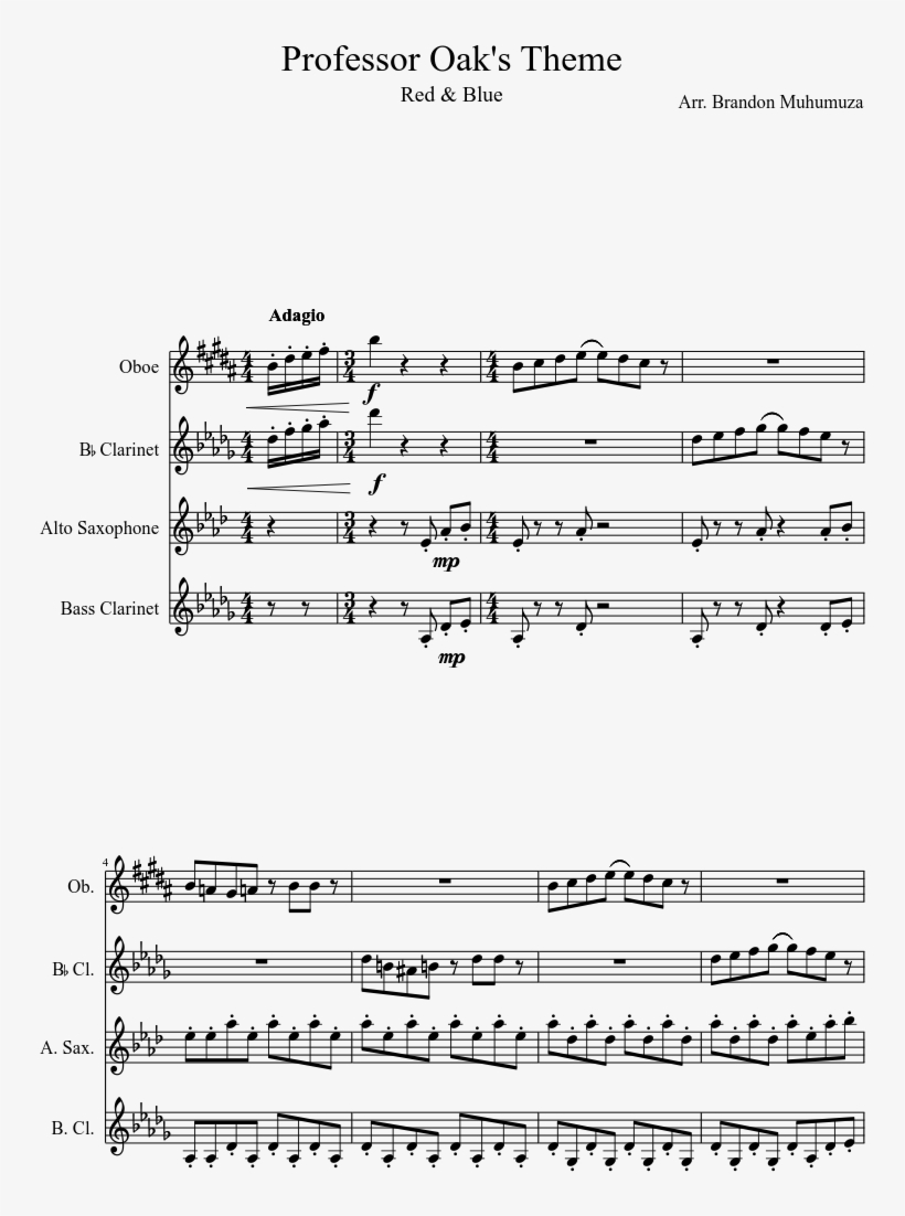 Professor Oak's Theme Sheet Music Composed By Arr - Spartito Heart Of Courage Flauto, transparent png