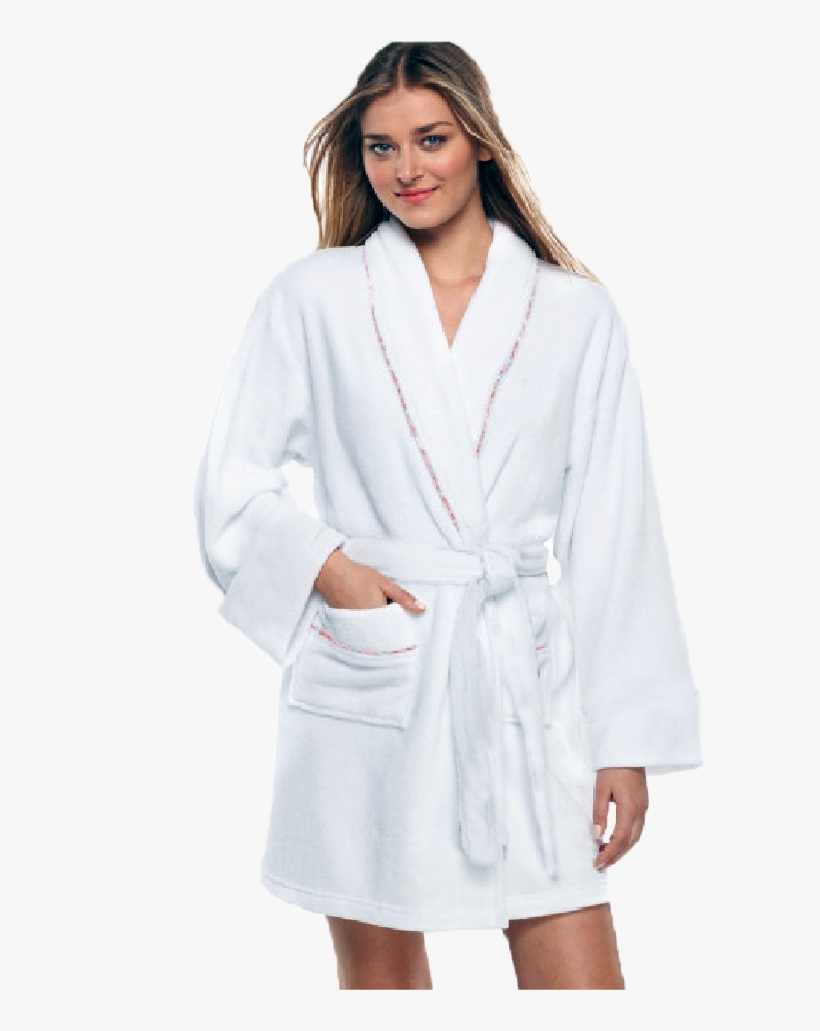 100% Cotton Women's White Short Robe W/ Pockets - Neck Pain, transparent png