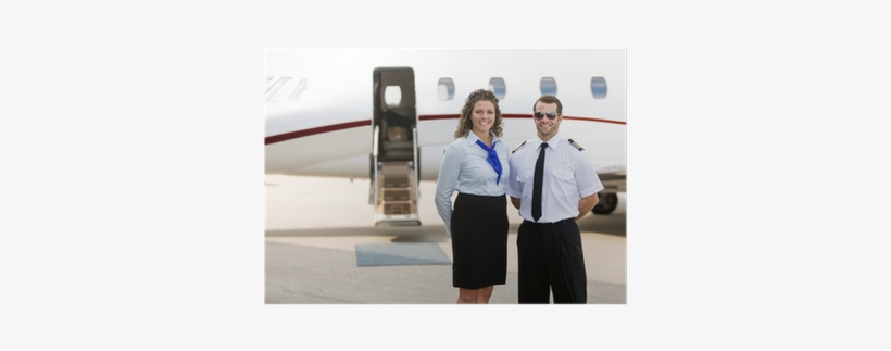 Airhostess And Pilot Standing Against Private Jet Poster - Privé Stuwardess, transparent png
