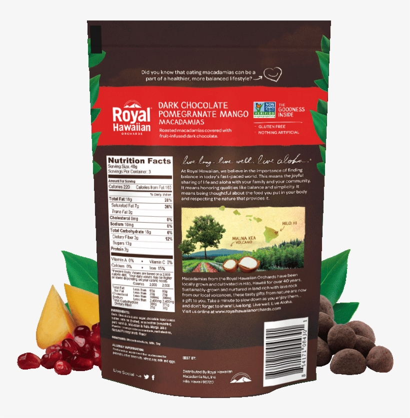 Dark Chocolate Covered Pomegranate Mango Macadamia - Kona Coffee Banana Macadamia Crunch, transparent png