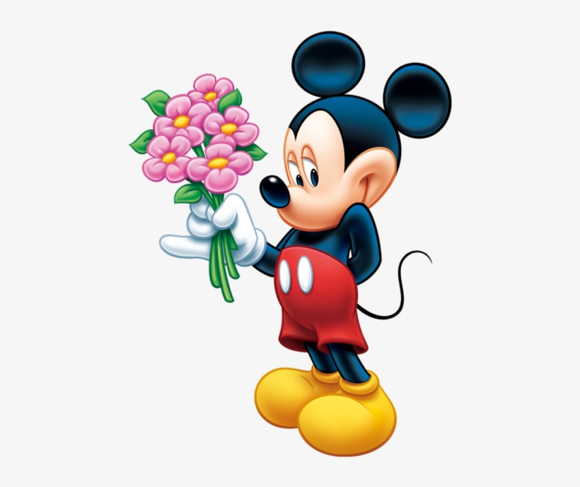 Image Of Mickey Mouse With Flowers - Mickey Mouse With Flowers, transparent png