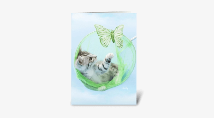 Purr-fect Birthday Catch Kitten Greeting Card - Butterfly, transparent png