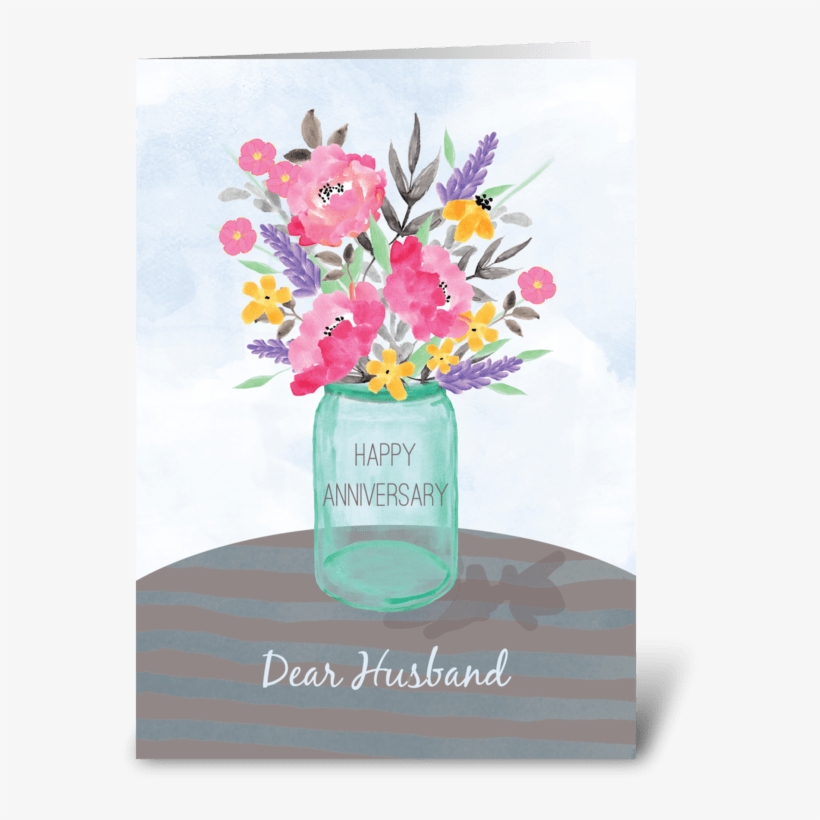 Husband Anniversary Jar Vase With Flower Greeting Card - Vase, transparent png