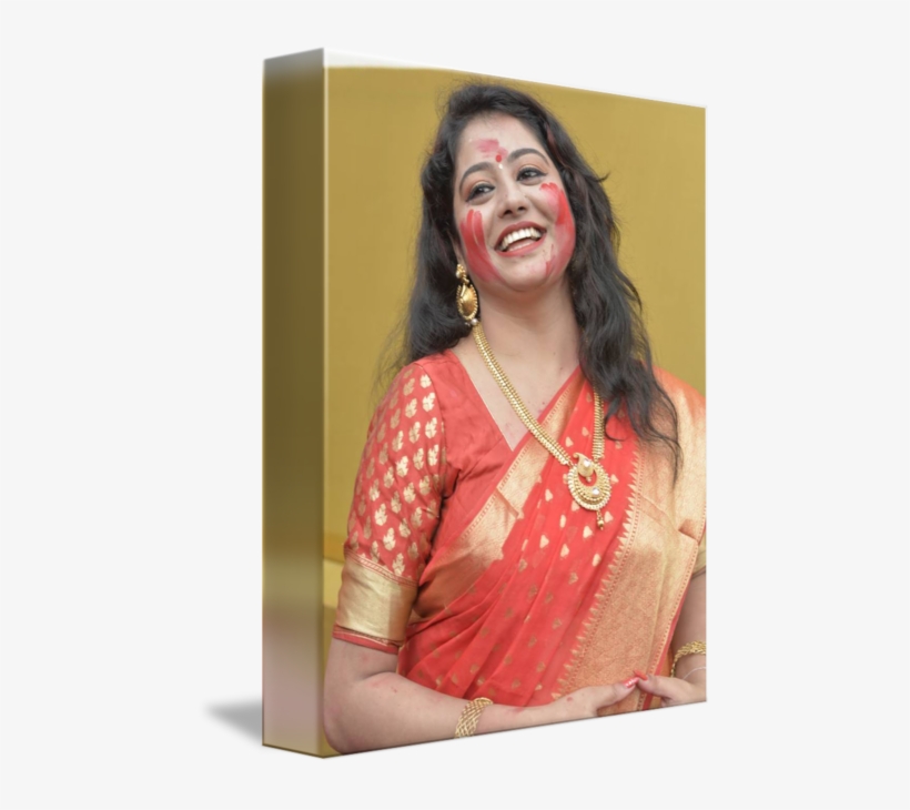 A Sexy Bengali Woman Smiling In Red Saree By Shyamal - Girl, transparent png