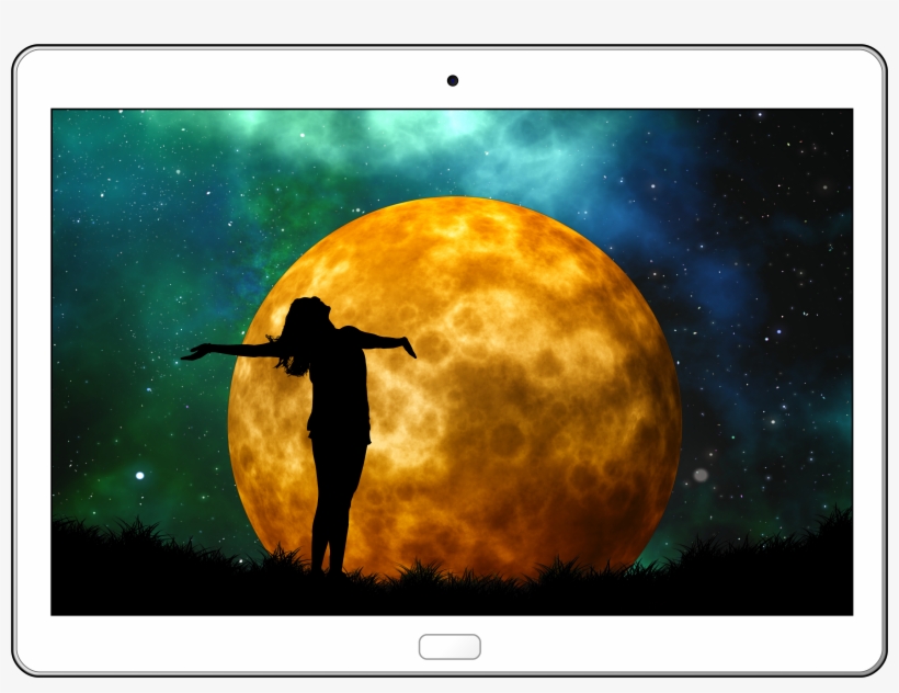 Tablet Moon Woman Silhouette Joy 1704846 - Moon With A Colorful Night: Blank 150 Page Lined Journal, transparent png