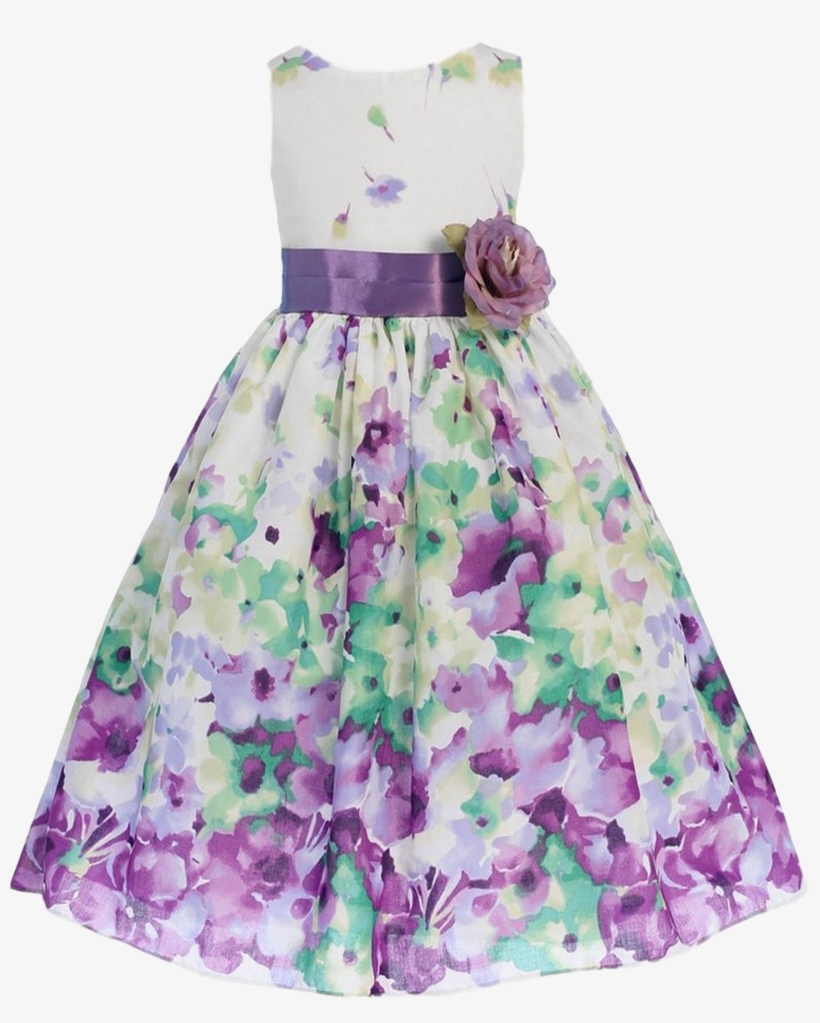 Girls Lavender Purple Watercolor Floral Cotton Dress - Dress, transparent png