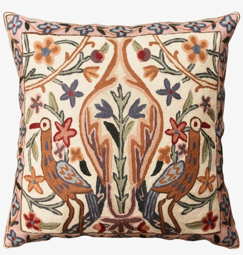 Floral Vase Tree Of Life Two Crane Decorative Pillow - Pillow, transparent png