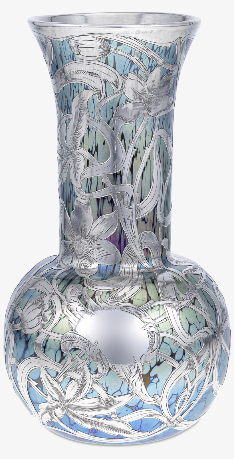 Loetz Silvered And Marbled Art Glass Vase, transparent png