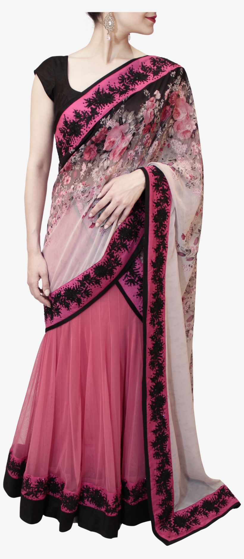 Black And Pink Lehenga Saree - Lehenga-style Saree, transparent png