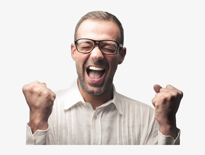 Excited Man With Glasses Rejoicing Him Success - Glasses People Png, transparent png