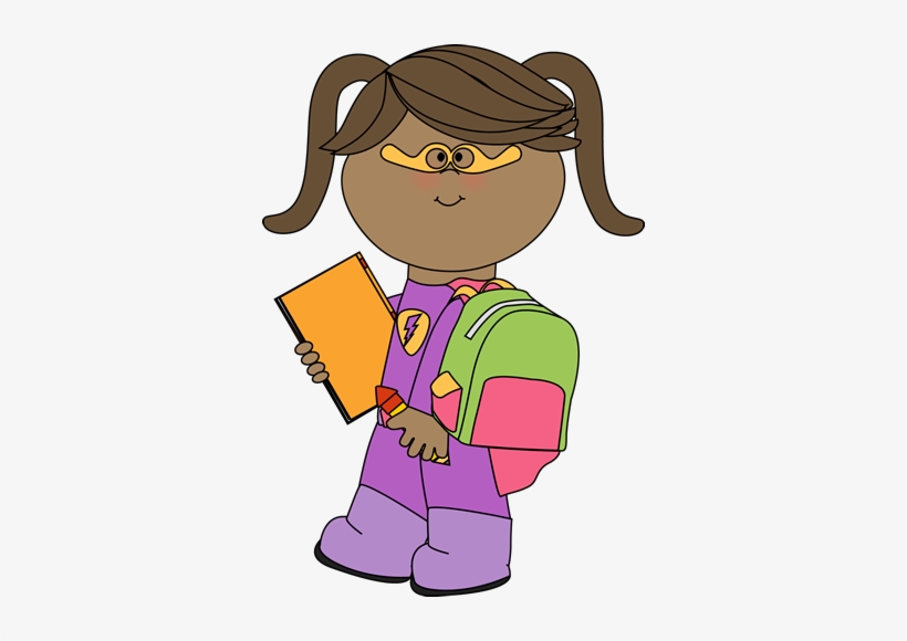 Girl Superhero Going To School Clip Art - Black School Girl Clipart, transparent png