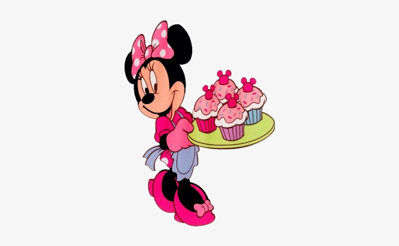 Free Minnie Mouse Clipart - Minnie Mouse Holding Cupcakes, transparent png