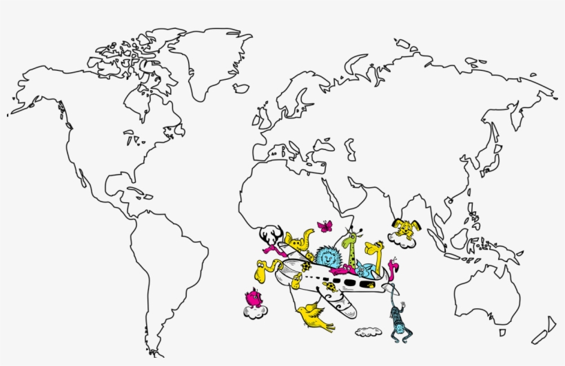 Mapa Mundi Na Decoração Infantil - Map Of The World Black And White Outline, transparent png