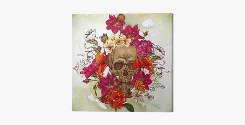 Skull And Flowers Day Of The Dead Canvas Print • Pixers® - Flowers Dayof The Dead, transparent png