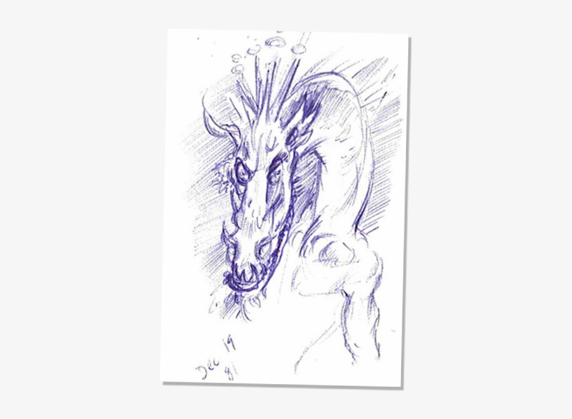 Doug's 1981 Sketch Of An Evil Looking Dragon Face Atop - Sketch, transparent png