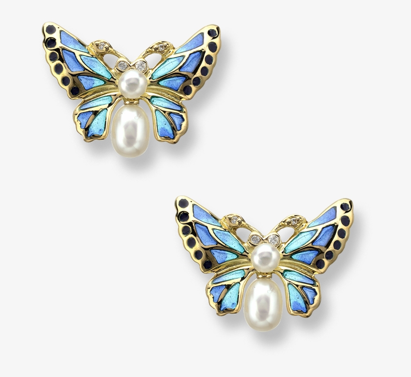 Nicole Barr Designs 18 Karat Gold Butterfly Earrings-blue - Diamond & Pearl Blue Butterfly Earrings - 18k Gold, transparent png