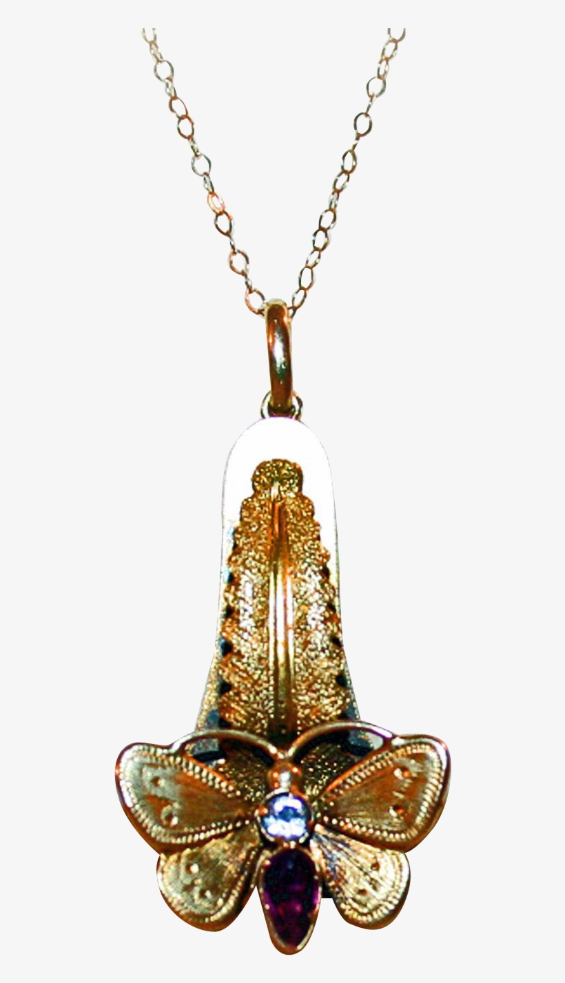 Golden Butterfly Necklace 15kt Gold, Garnet, Paste, transparent png