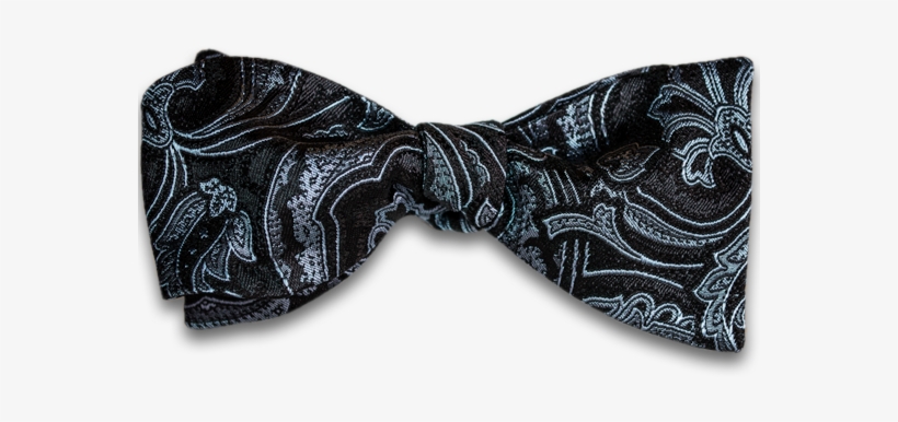 Black Silk Self Tie Bow Tie With Woven Paisley Pattern - Necktie, transparent png