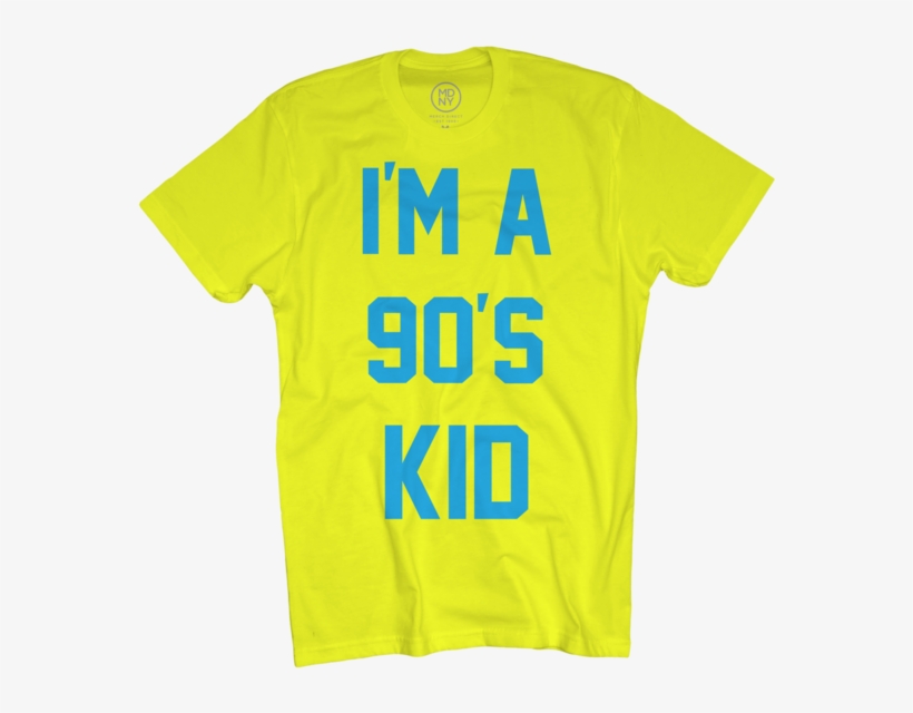 90s Kid On Neon Yellow T-shirt $20 - Blue On Neon Yellow Shirt, transparent png