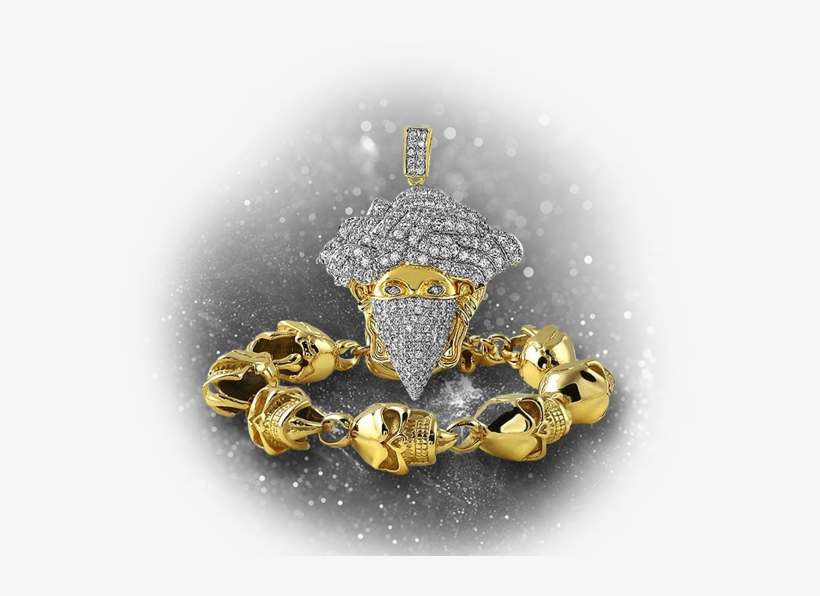 Hip Hop Jewelry - Gold Iced Out Medusa Masked Pendant Chain Combo, transparent png