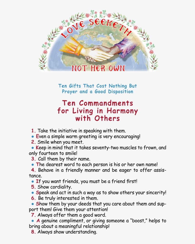Ten Commandments For Living In Harmony With Others - Blood Donation, transparent png