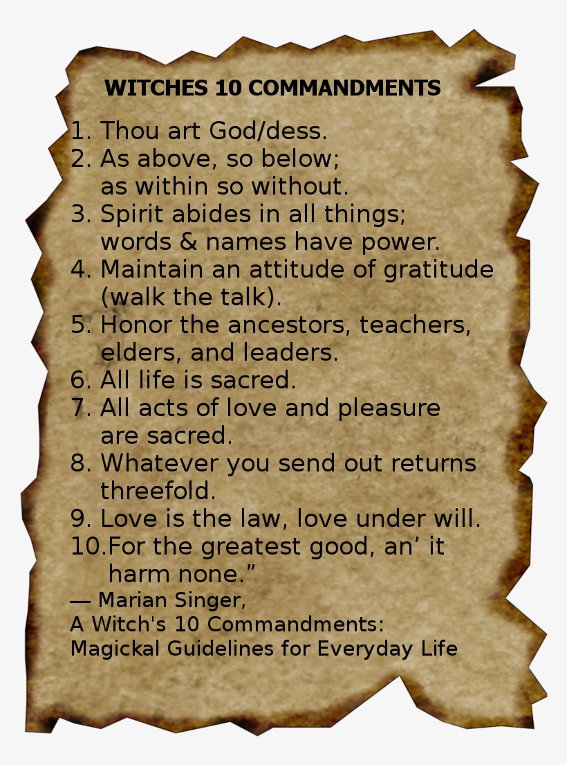 A Witch's 10 Commandments - Witches 10 Commandments, transparent png