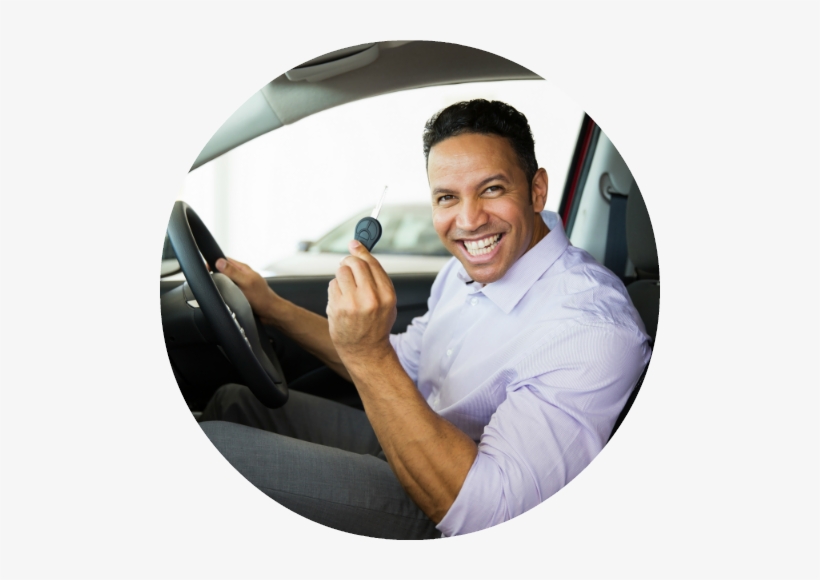 Happy Man Sitting In Driver's Seat Holding Up Car Key - Car, transparent png