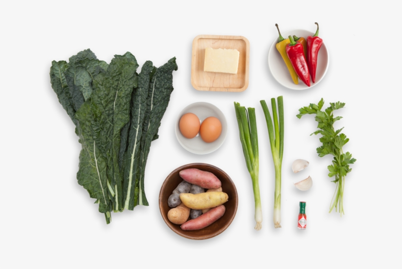 Fingerling Potato & Kale Hash With Baked Eggs & Aged - Pepper Png Top View, transparent png