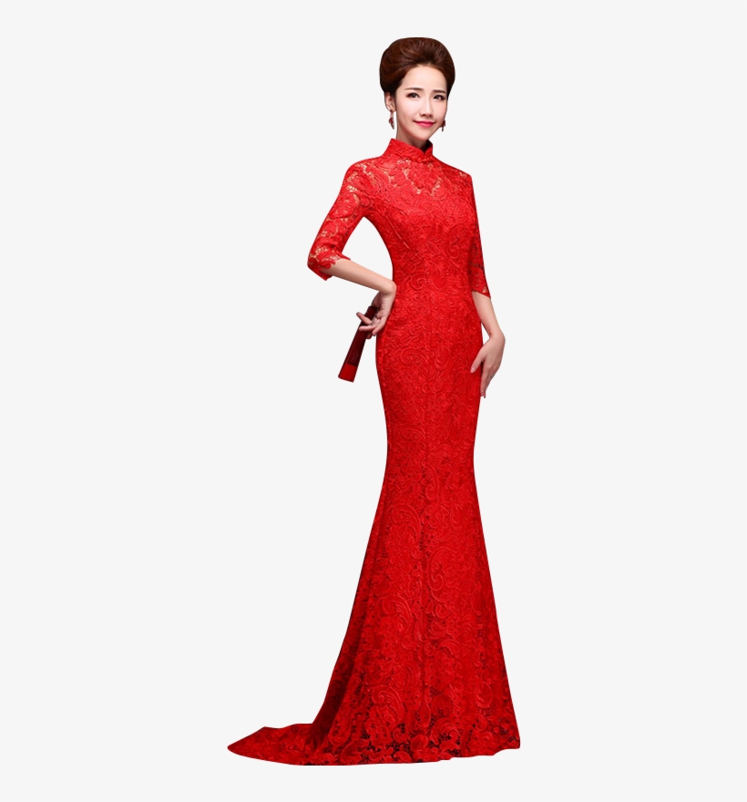 Bsjy-15258 Half Sleeve Hollow Back Red Lace Trailing - Chinese Wedding Dresses Transparent, transparent png