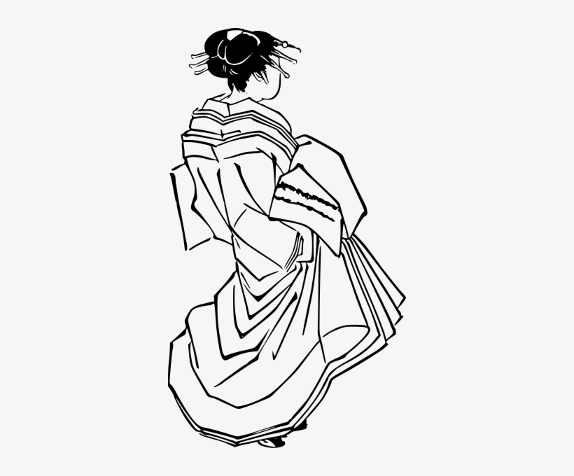 Japanese Woman In Dress Clipart Png - Japanese Woman Line Art, transparent png