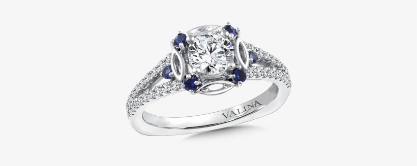 Diamond And Blue Sapphire Halo Engagement Ring Mounting - 1.50 Ct Round Cut Diamond Split Shank Engagement Ring, transparent png