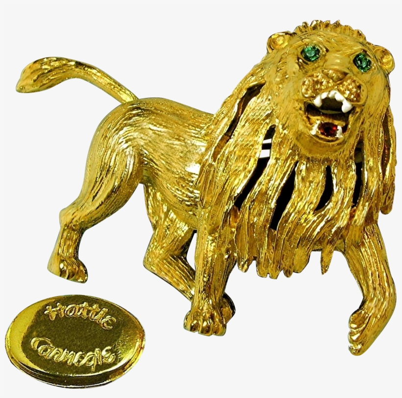 Vintage Hattie Carnegie Gilded Roaring Lion Brooch - Dog Catches Something, transparent png