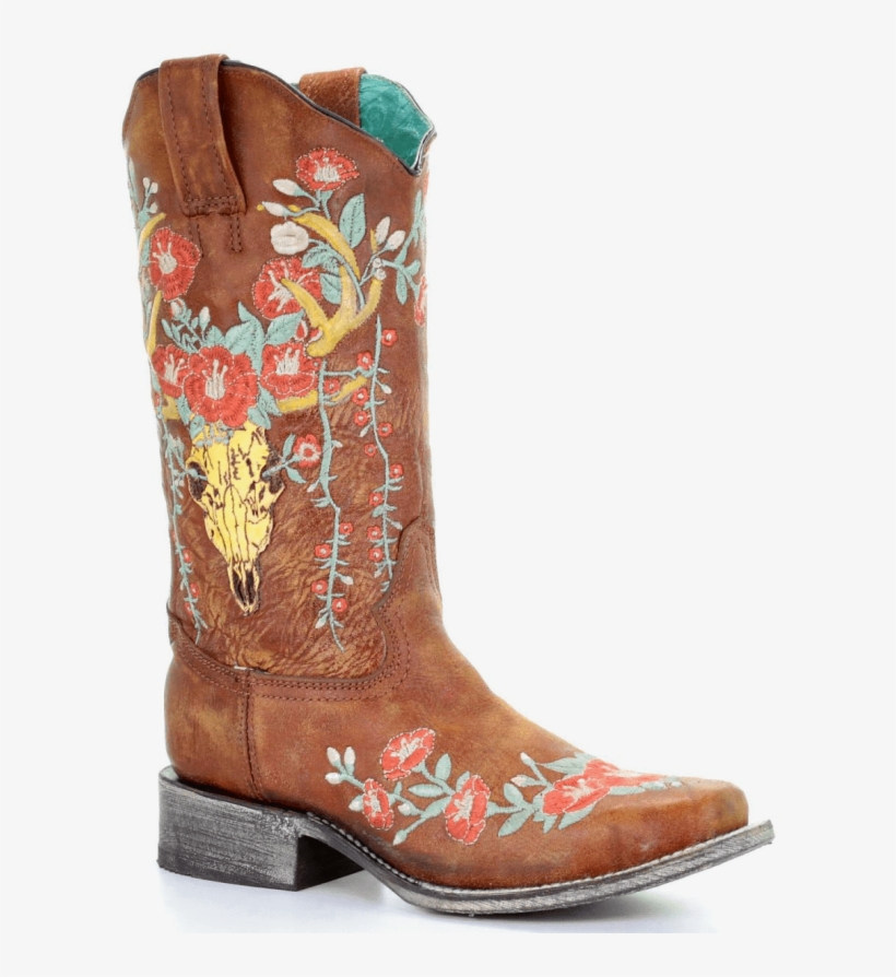 Corral Boots® Ladies' Tan Deer Skull Overlay Square - Cowboy Boot, transparent png