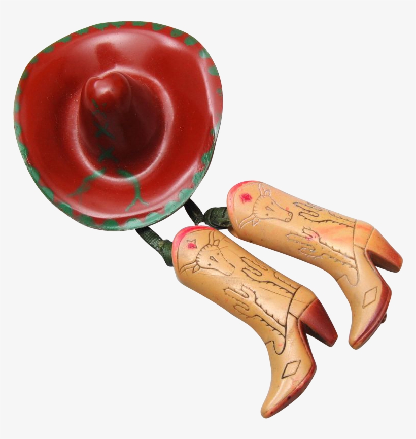 Celluloid Cowboy Hat And Cowboy Boot Brooch - Earrings, transparent png