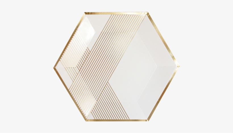 White Hexagon Shaped Plate With Gold Metallic Stripes - Espirito Santo Plaza, transparent png