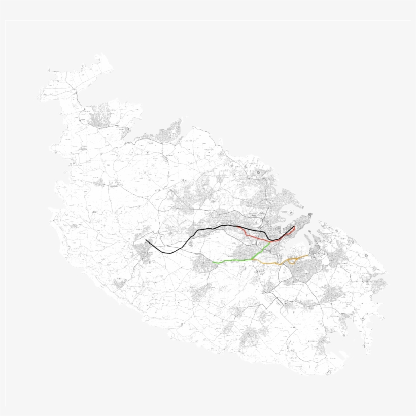 Old Train And Tram (coloured) Routes - Blue Grotto Malta Map, transparent png